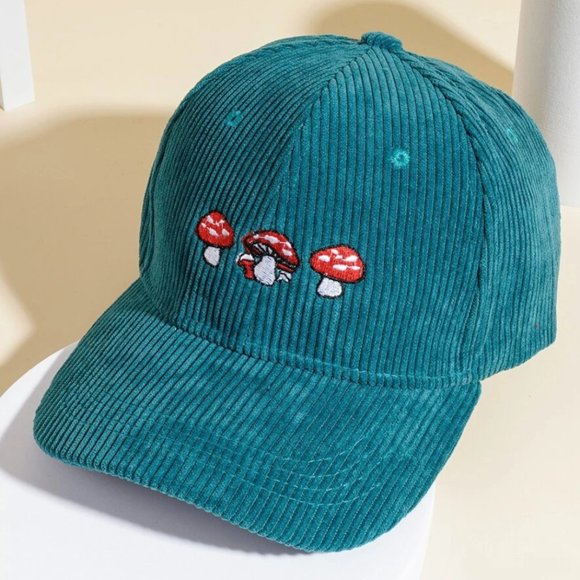 NWT Corduroy Mushroom Embroidered Dad Hat - Deep Teal - Picture 1 of 2